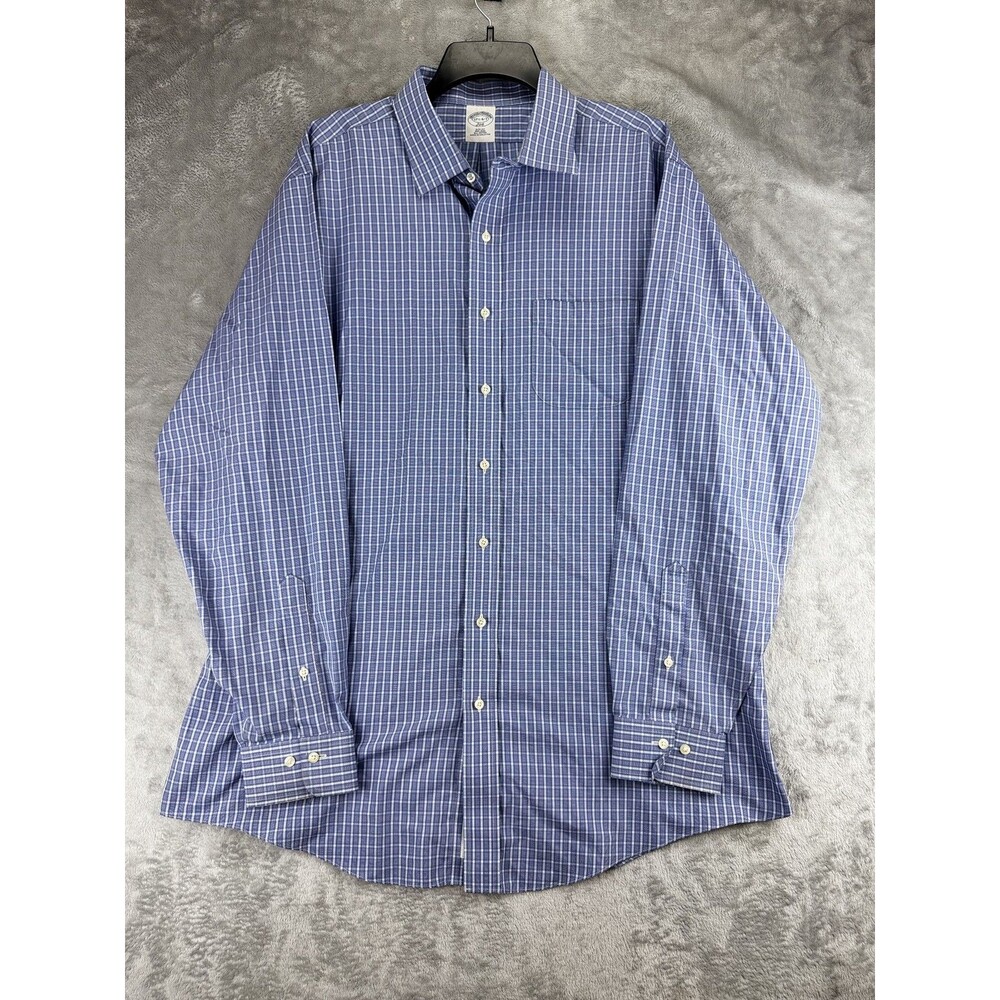 Peter Millar Mens Dress Shirt 17.5 6 Blue Cotton Plaid Slim Fit Long Sleeve